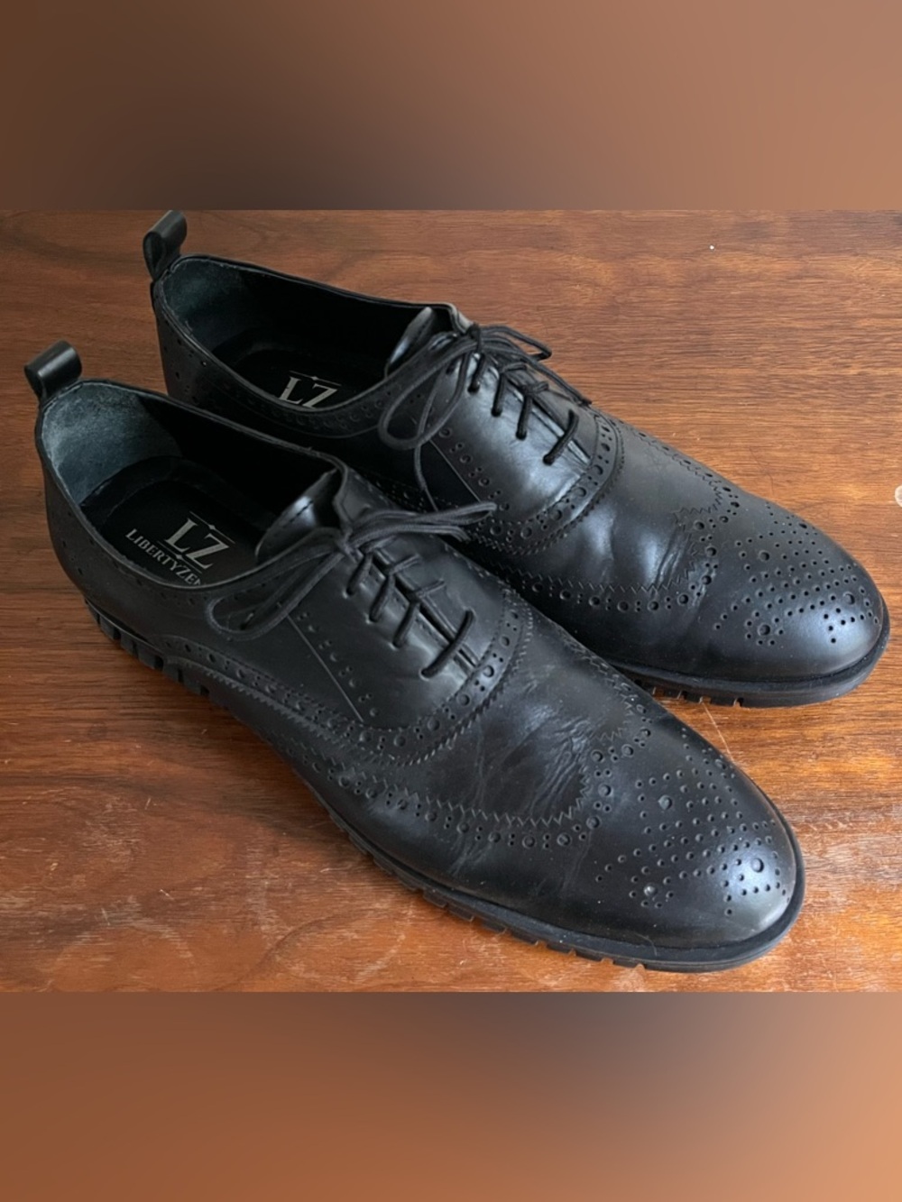 Liberty Zeno Black Leather Brogue Derby Wingtip Oxford Shoes